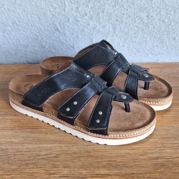 Taos Leather Magnificent Sandals Cork Footbed Women’s 6 6.5 EU 37 Black